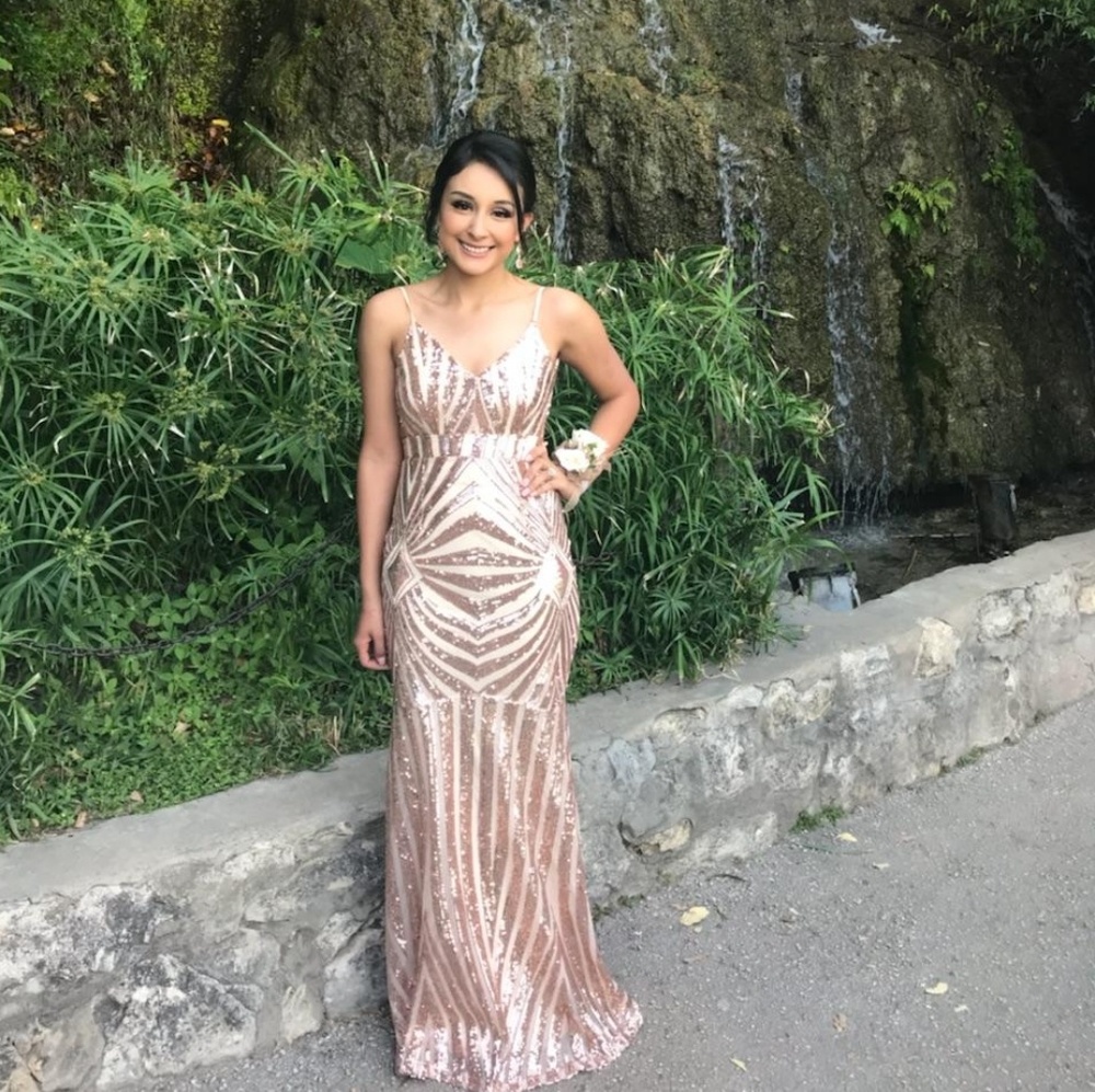 Rose gold long sequin dress